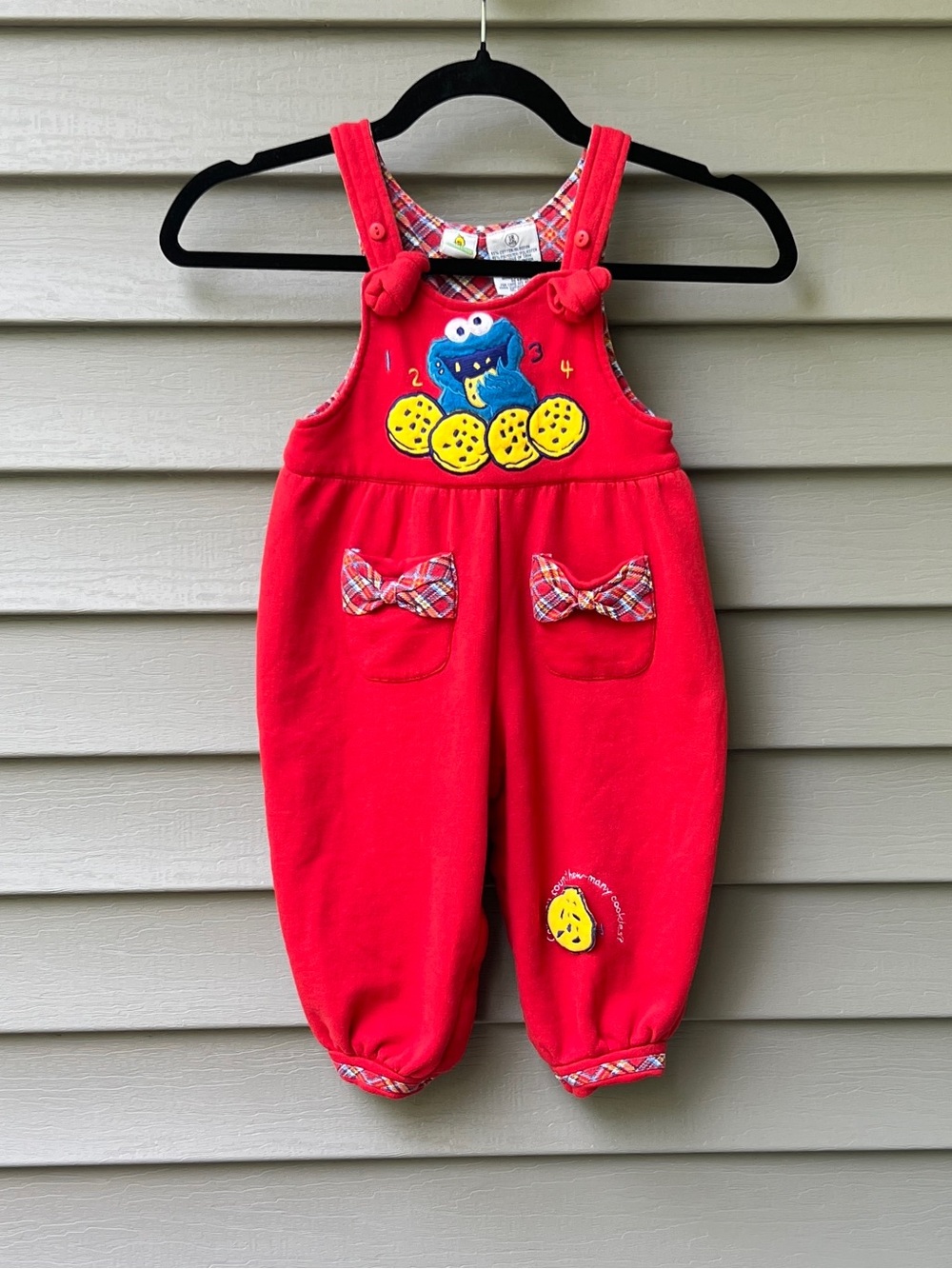 Rare Vintage Sesame Street Cookie Monster Girls Overalls 18 Months 90s Pockets